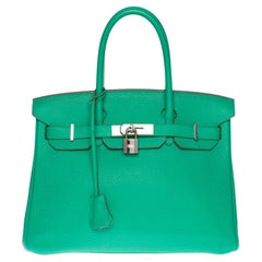 Bright Hermès Birkin 30 handbag in Vert Menthe Taurillon Clémence leather, SHW