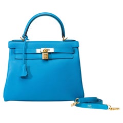 Heller Hermes Kelly 28 Handtaschenriemen aus Bleu Frida Evercolor Leder, GHW