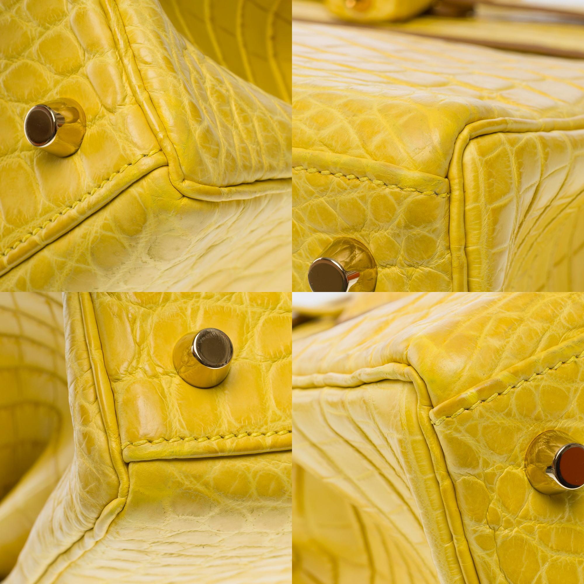 Bright Hermes Kelly 28 in Jaune Mimosa Matte Crocodile, GHW en vente 9