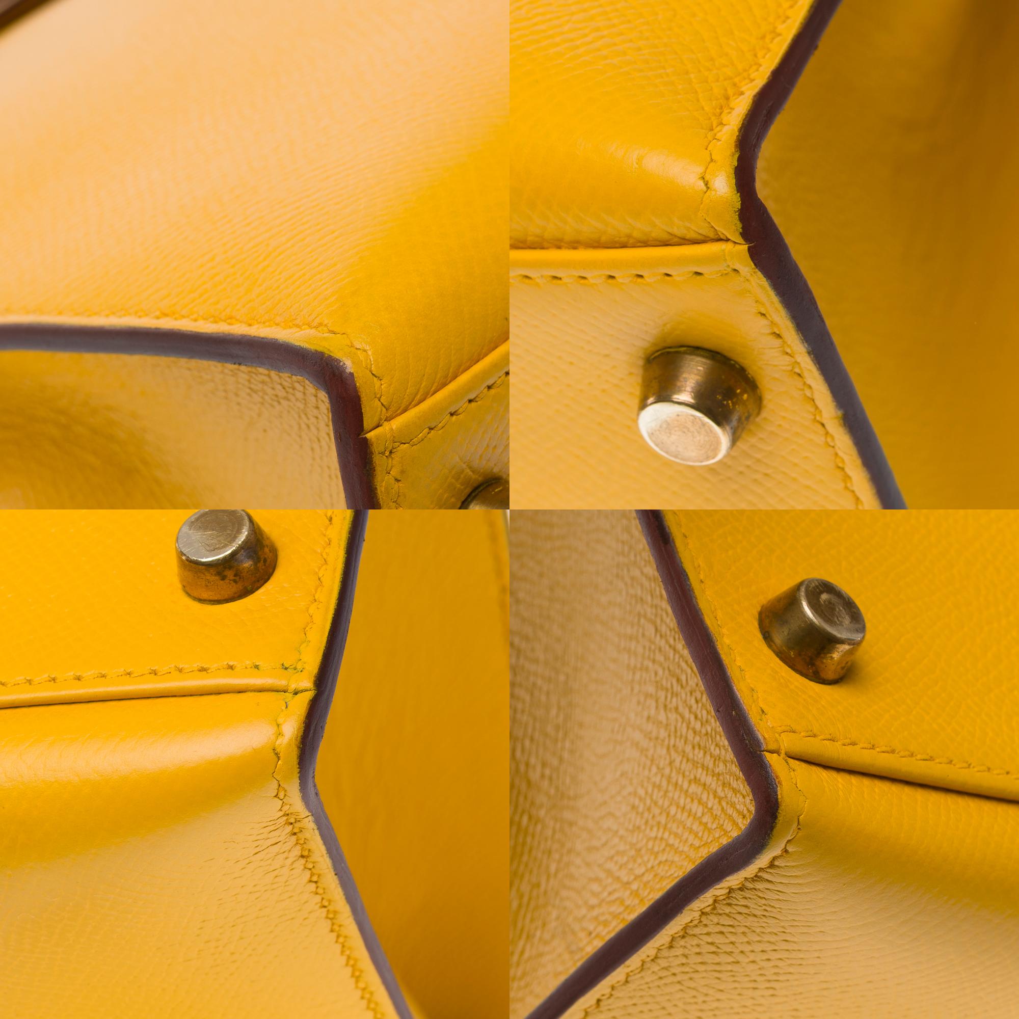 Bright Hermès Kelly 28 sellier handbag strap in Courchevel Yellow leather, GHW 8
