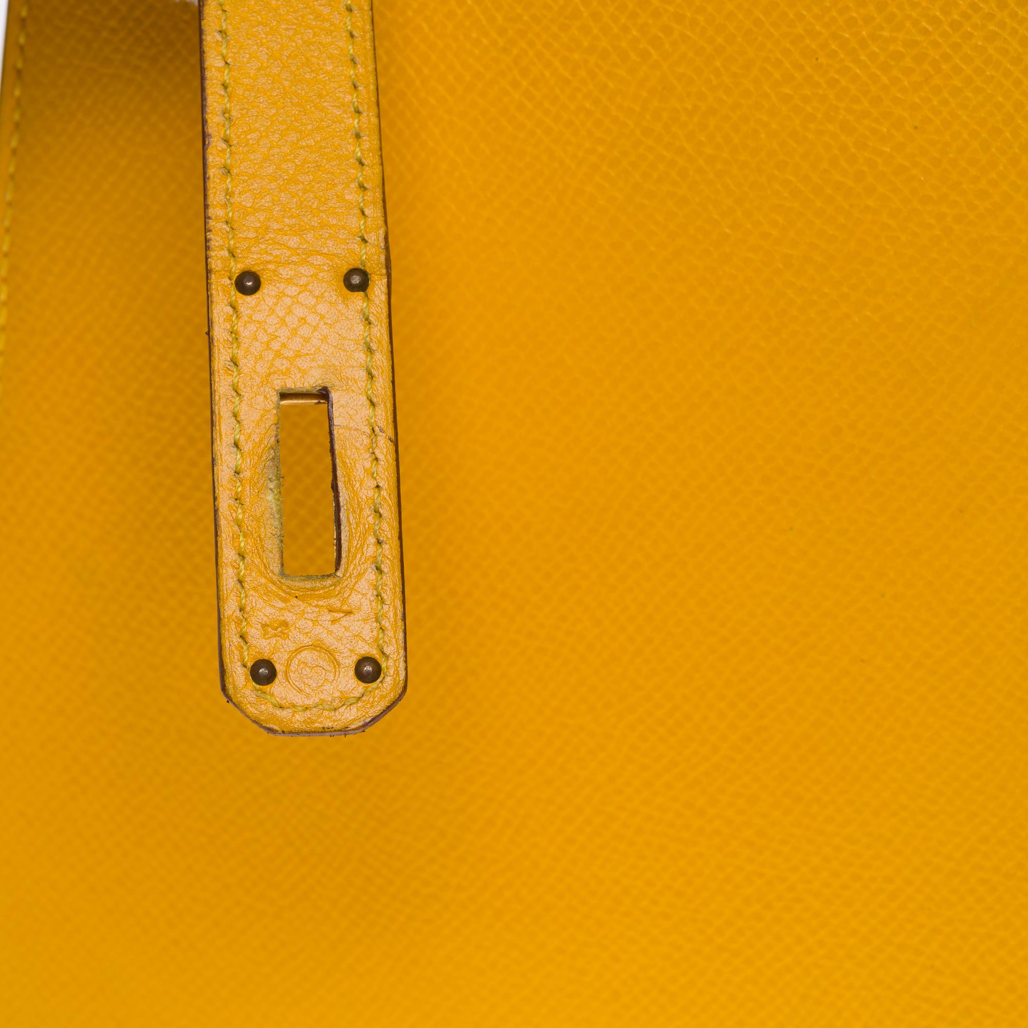 Bright Hermès Kelly 28 sellier handbag strap in Courchevel Yellow leather, GHW 2