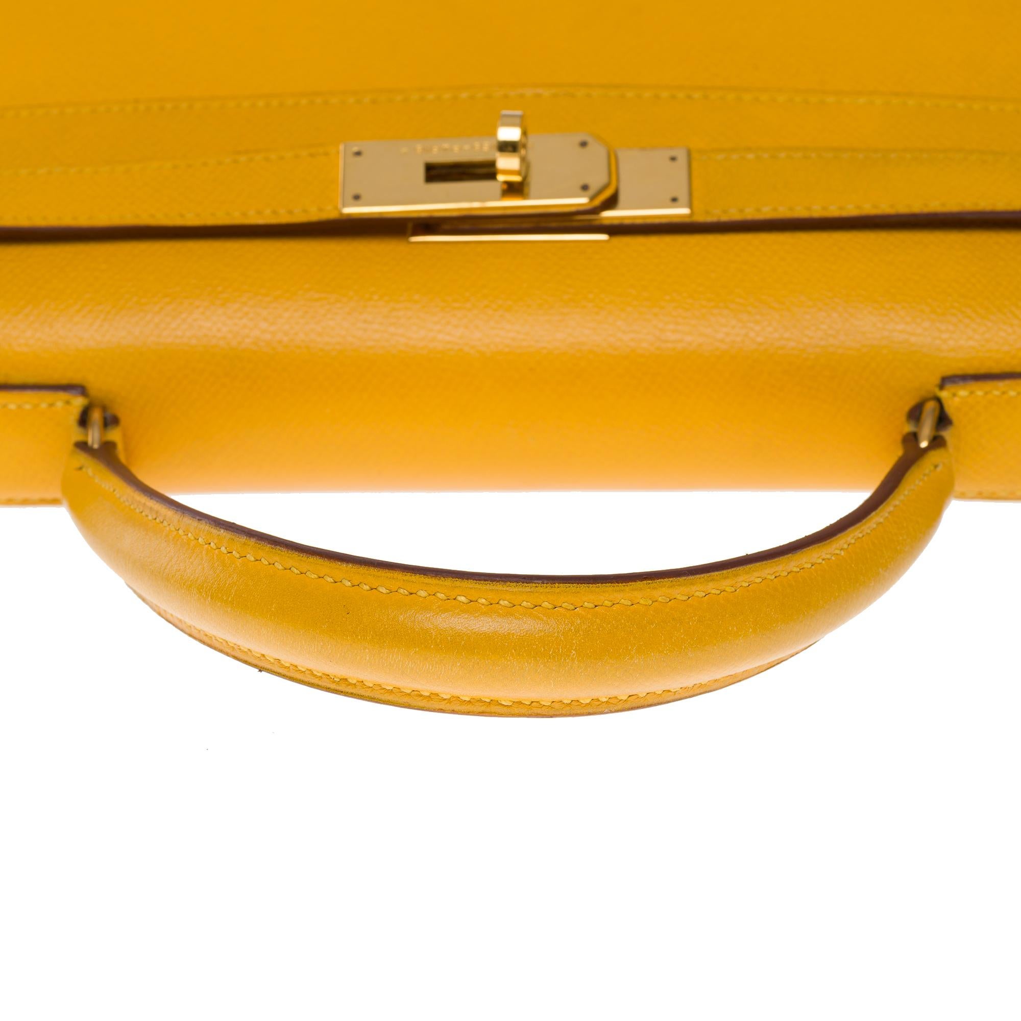 Bright Hermès Kelly 28 sellier handbag strap in Courchevel Yellow leather, GHW 4