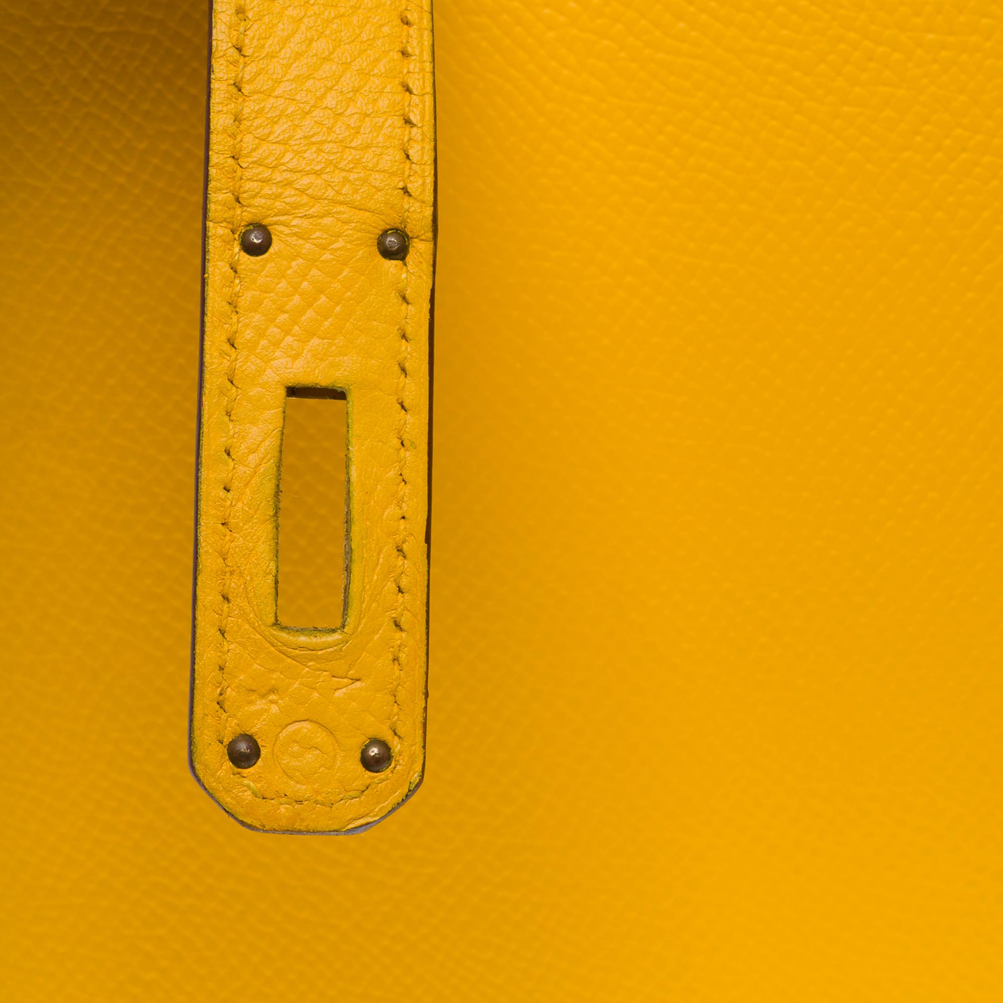 Bright Hermès Kelly 28 sellier handbag strap in Courchevel Yellow leather, GHW 4