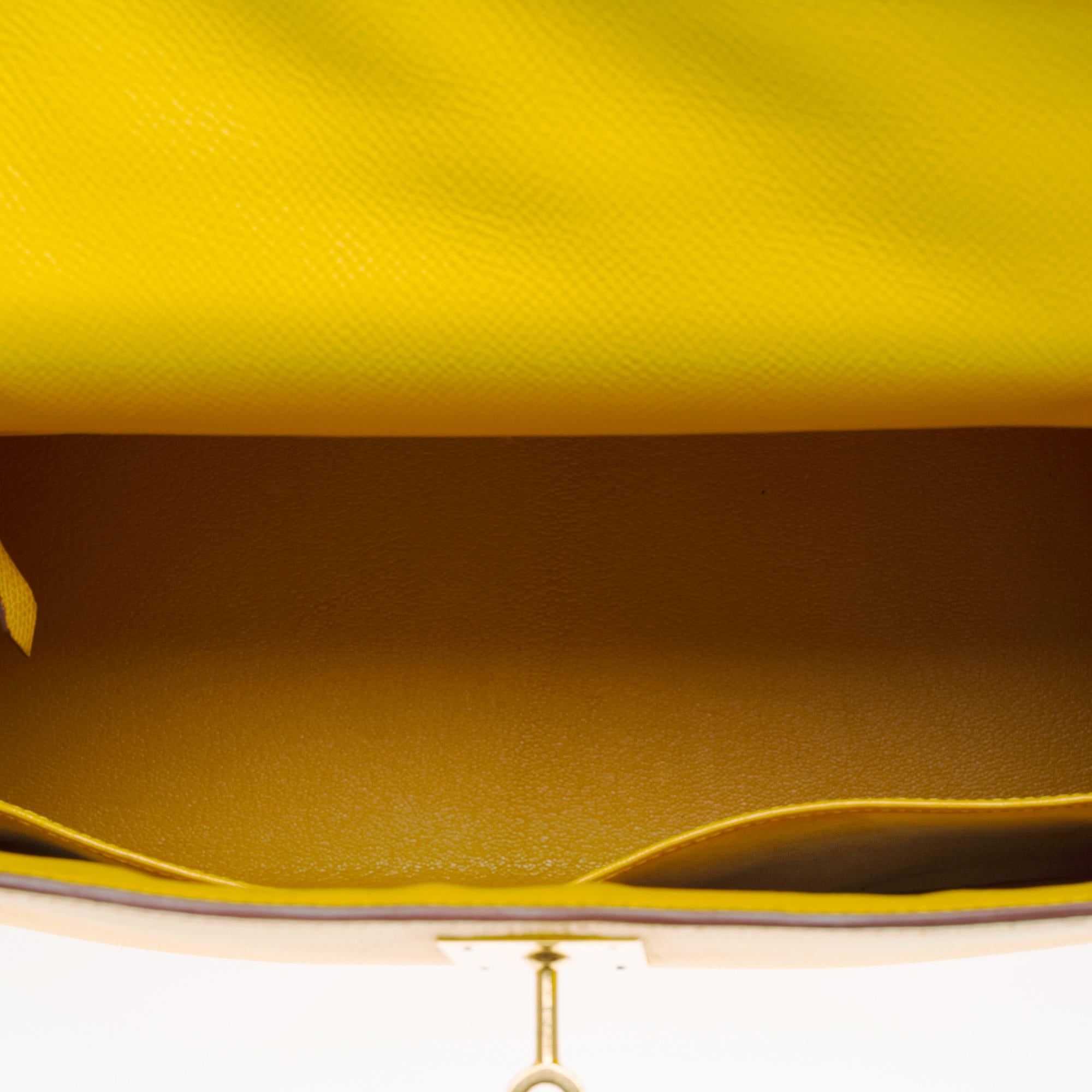 Bright Hermès Kelly 28 sellier handbag strap in Courchevel Yellow leather, GHW 5