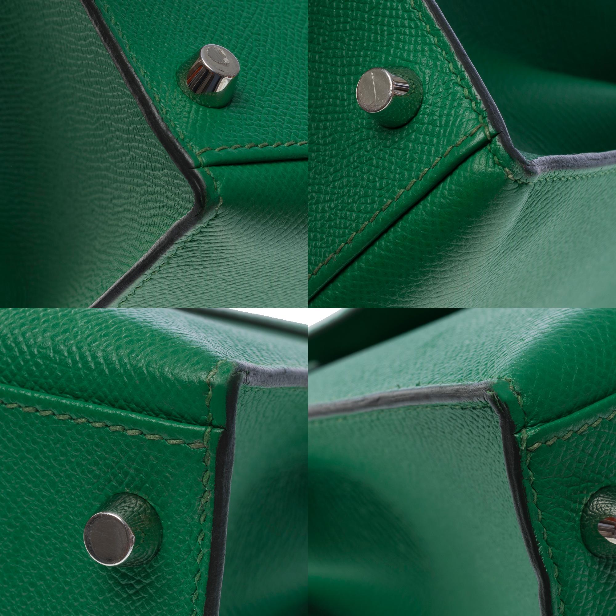 Bright Hermès Kelly 28 sellier handbag strap in Green Cactus Epsom leather, SHW 6