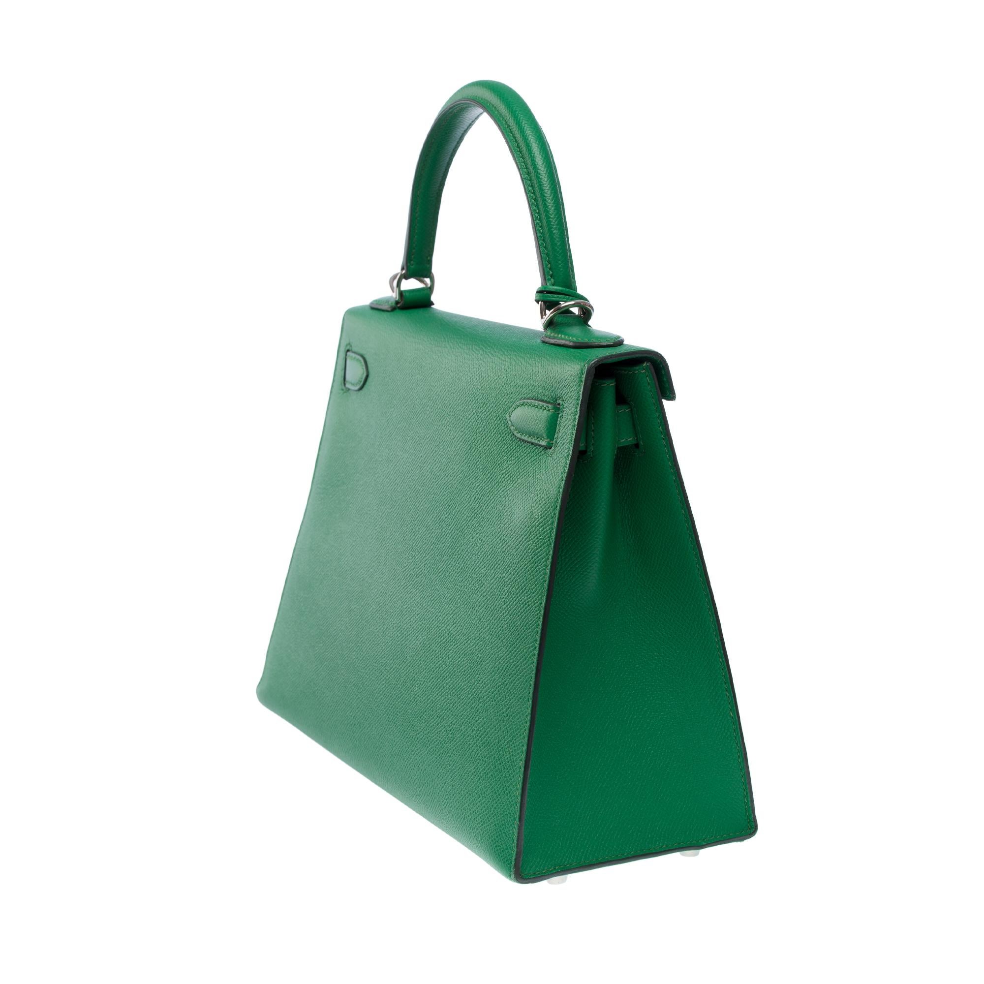 Women's Bright Hermès Kelly 28 sellier handbag strap in Green Cactus Epsom leather, SHW