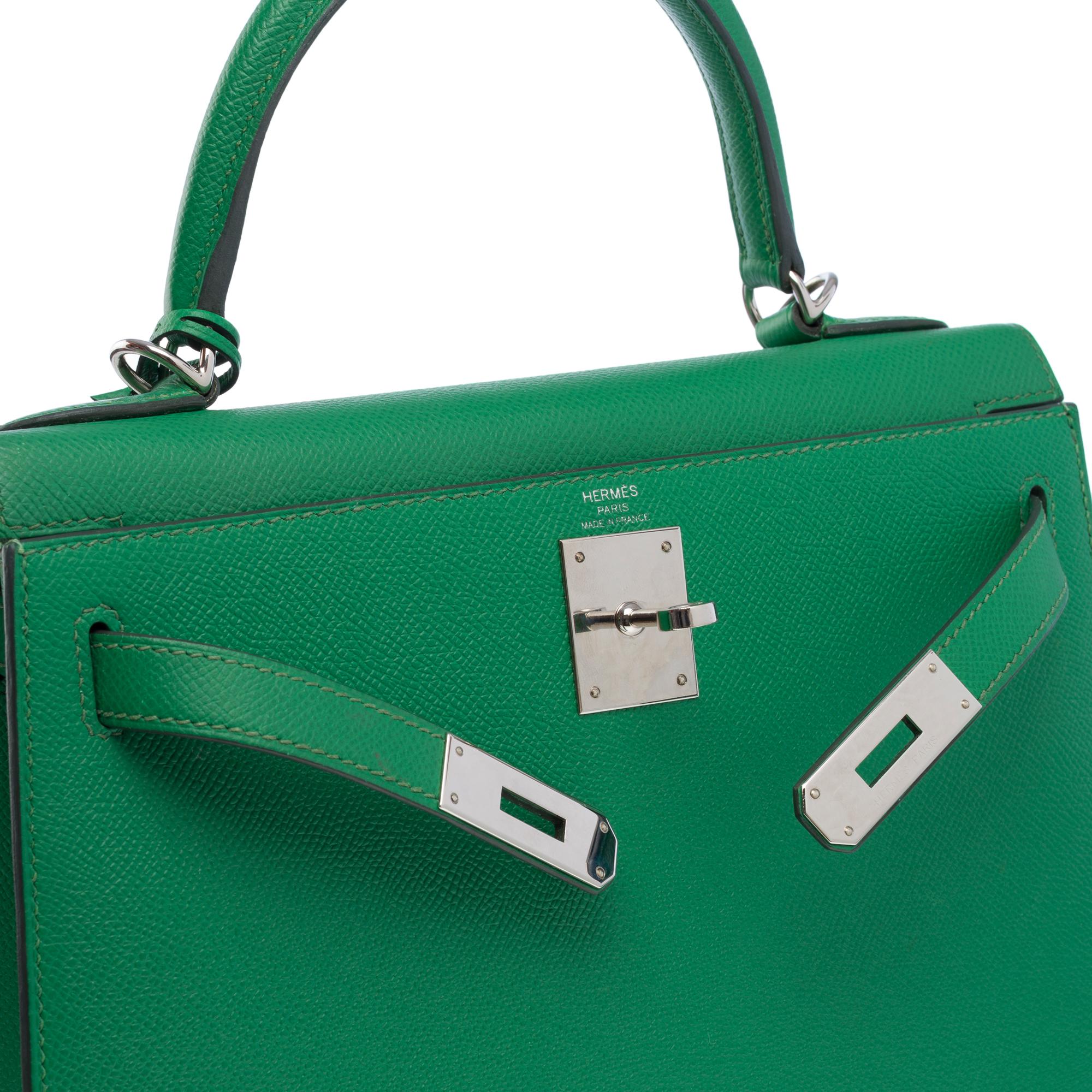 Bright Hermès Kelly 28 sellier handbag strap in Green Cactus Epsom leather, SHW 1