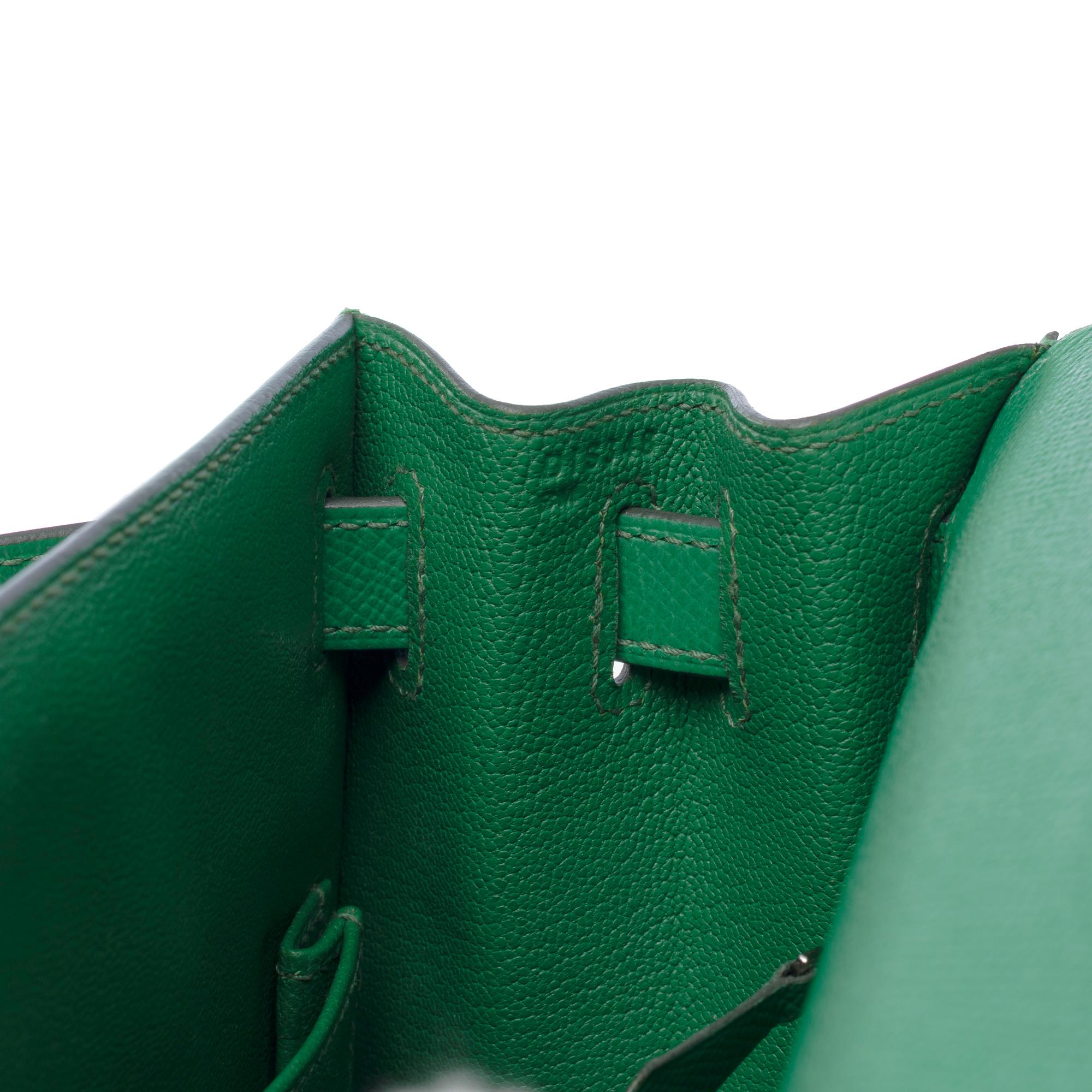 Bright Hermès Kelly 28 sellier handbag strap in Green Cactus Epsom leather, SHW 2