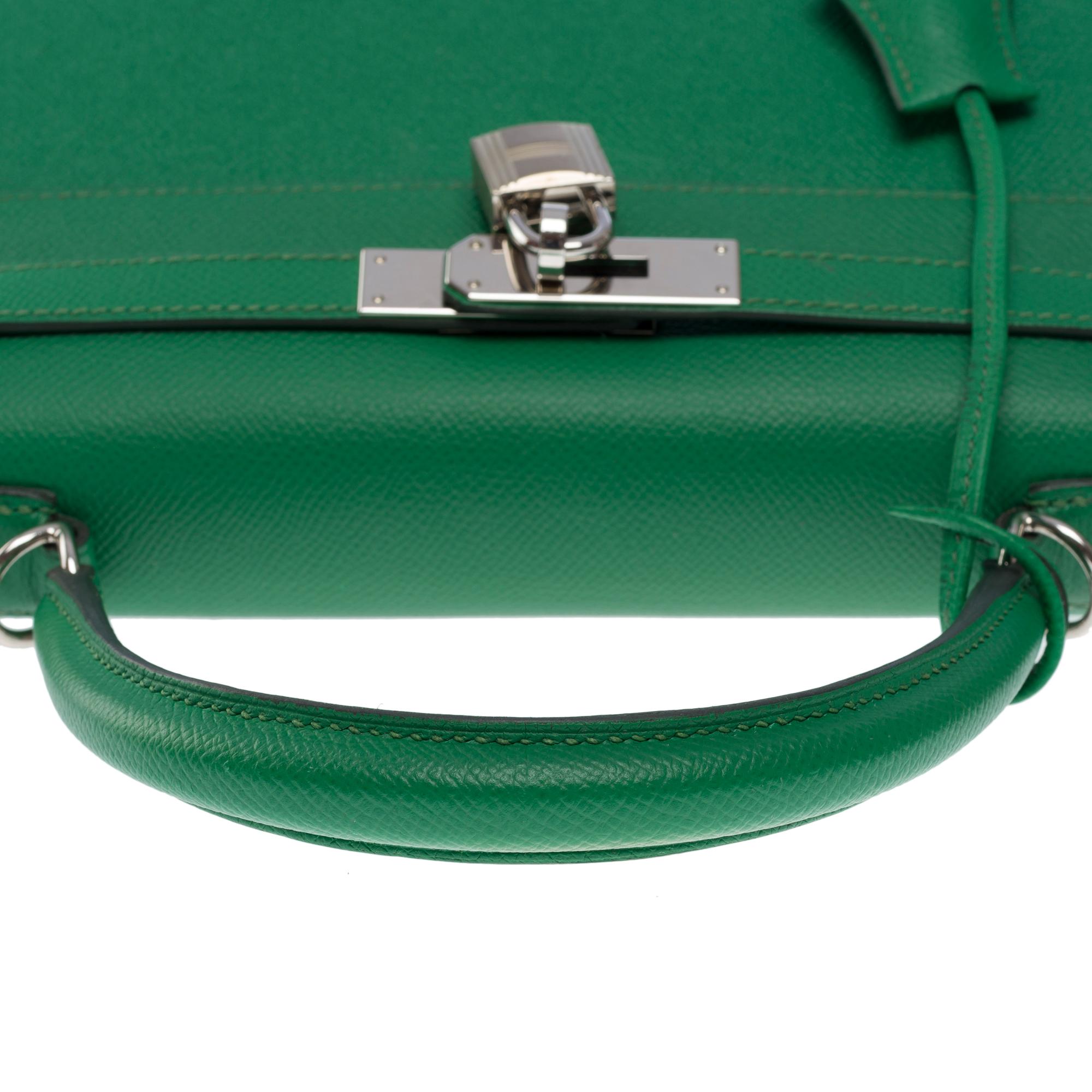 Bright Hermès Kelly 28 sellier handbag strap in Green Cactus Epsom leather, SHW 4