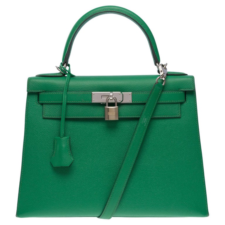 Hermes Kelly Pochette Exotic Green Shiny Pelouse Alligator PHW Bag