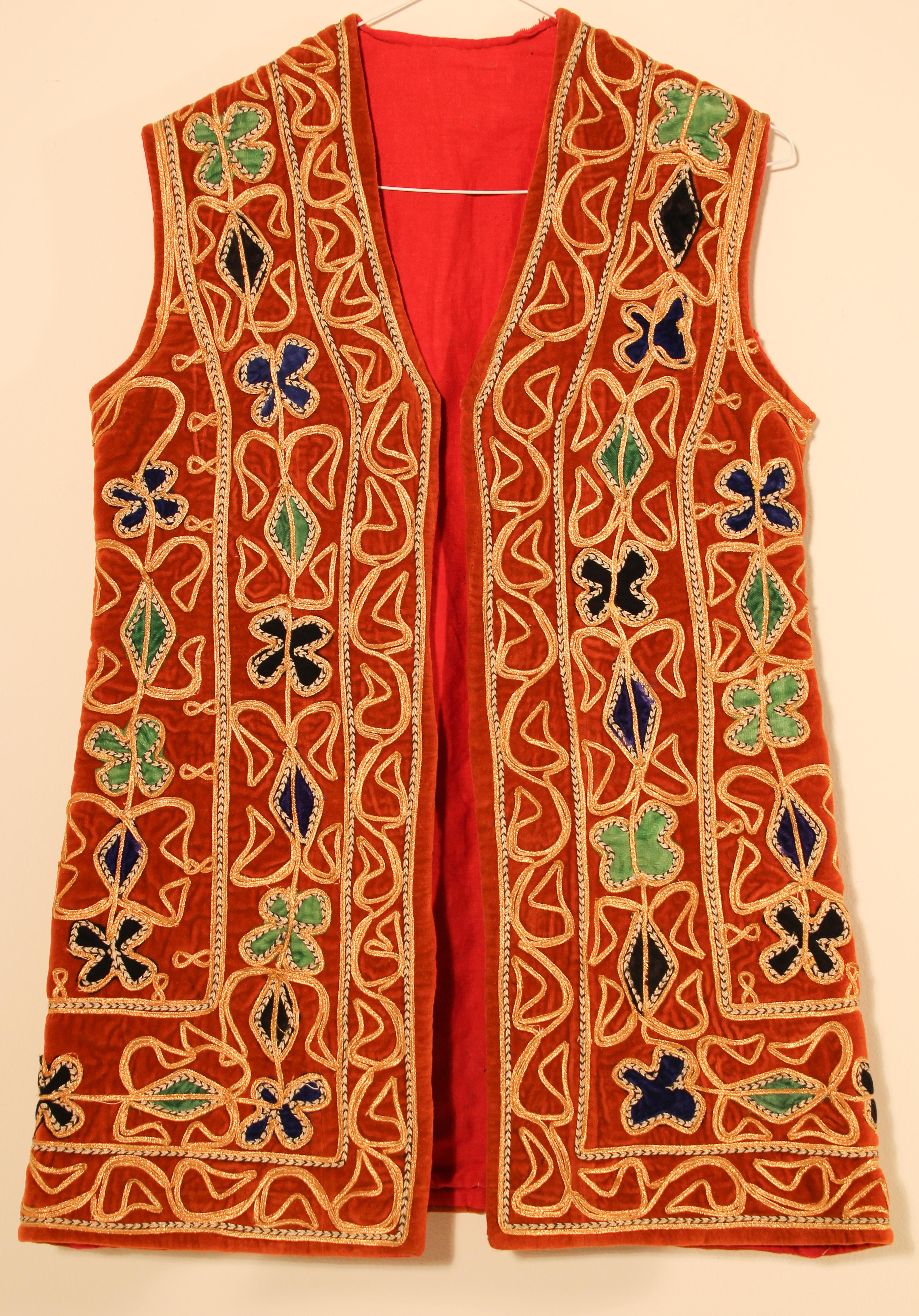 Hand-Crafted Bright Bohemian Turkish Red Vest For Sale