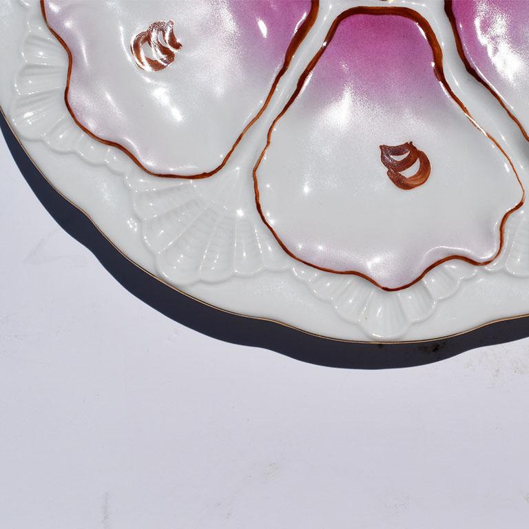 French Provincial Bright Hot Pink Ceramic Oyster Plate with 6 Wells