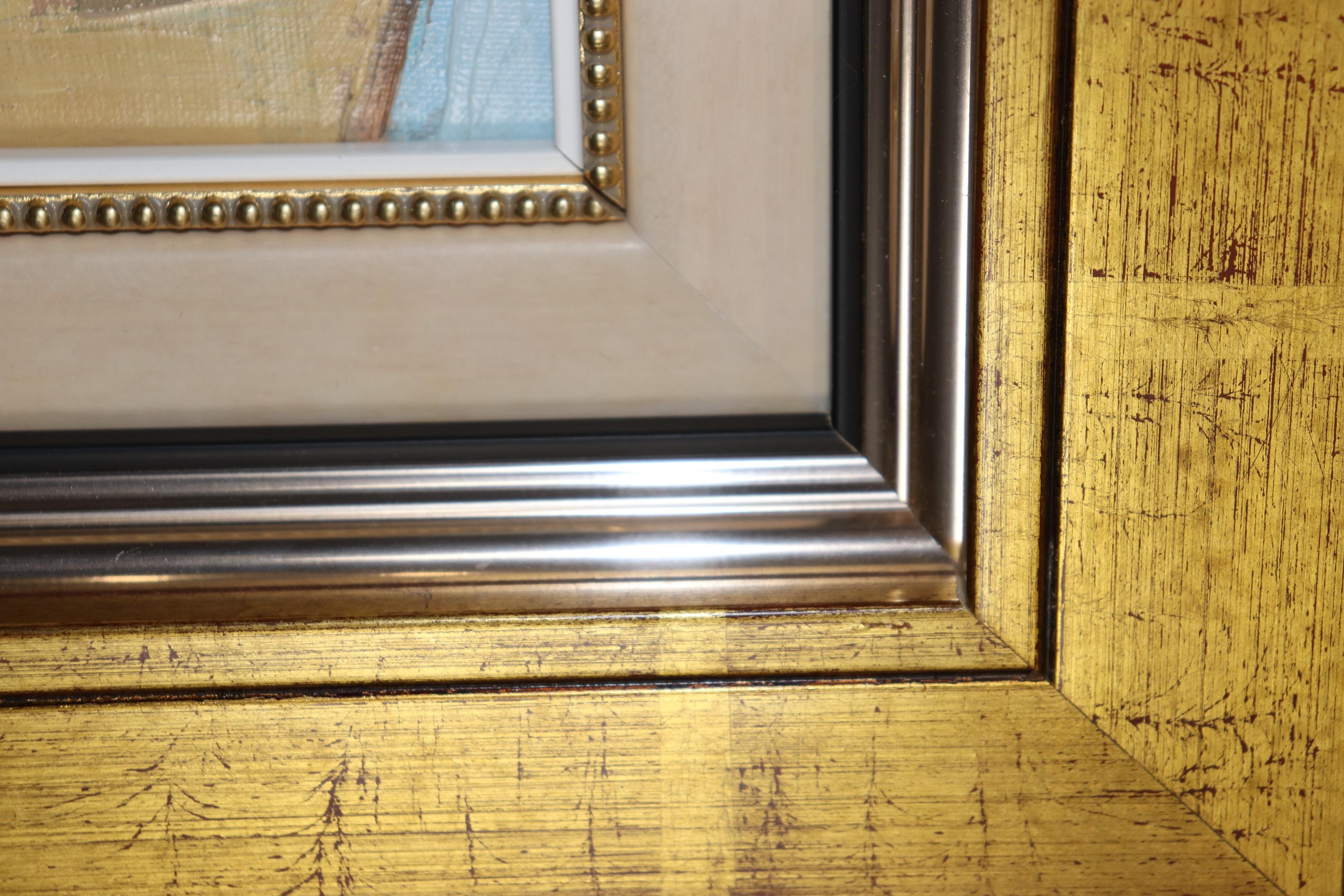Bright Impressionist Oil painting of French Town Signed A. Roubaud Gilded Frame For Sale 4