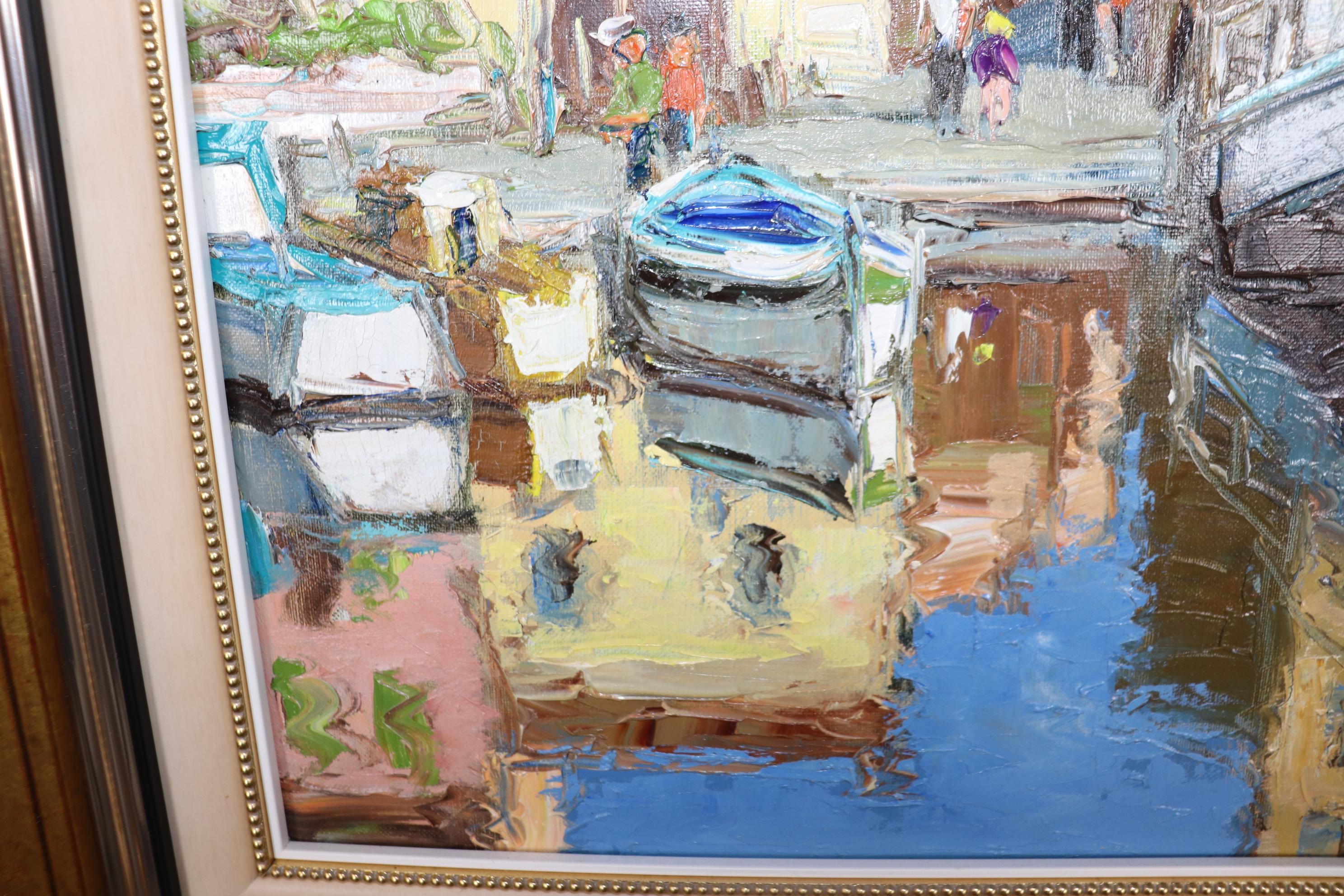 Bright Impressionist Oil painting of French Town Signed A. Roubaud Gilded Frame For Sale 5