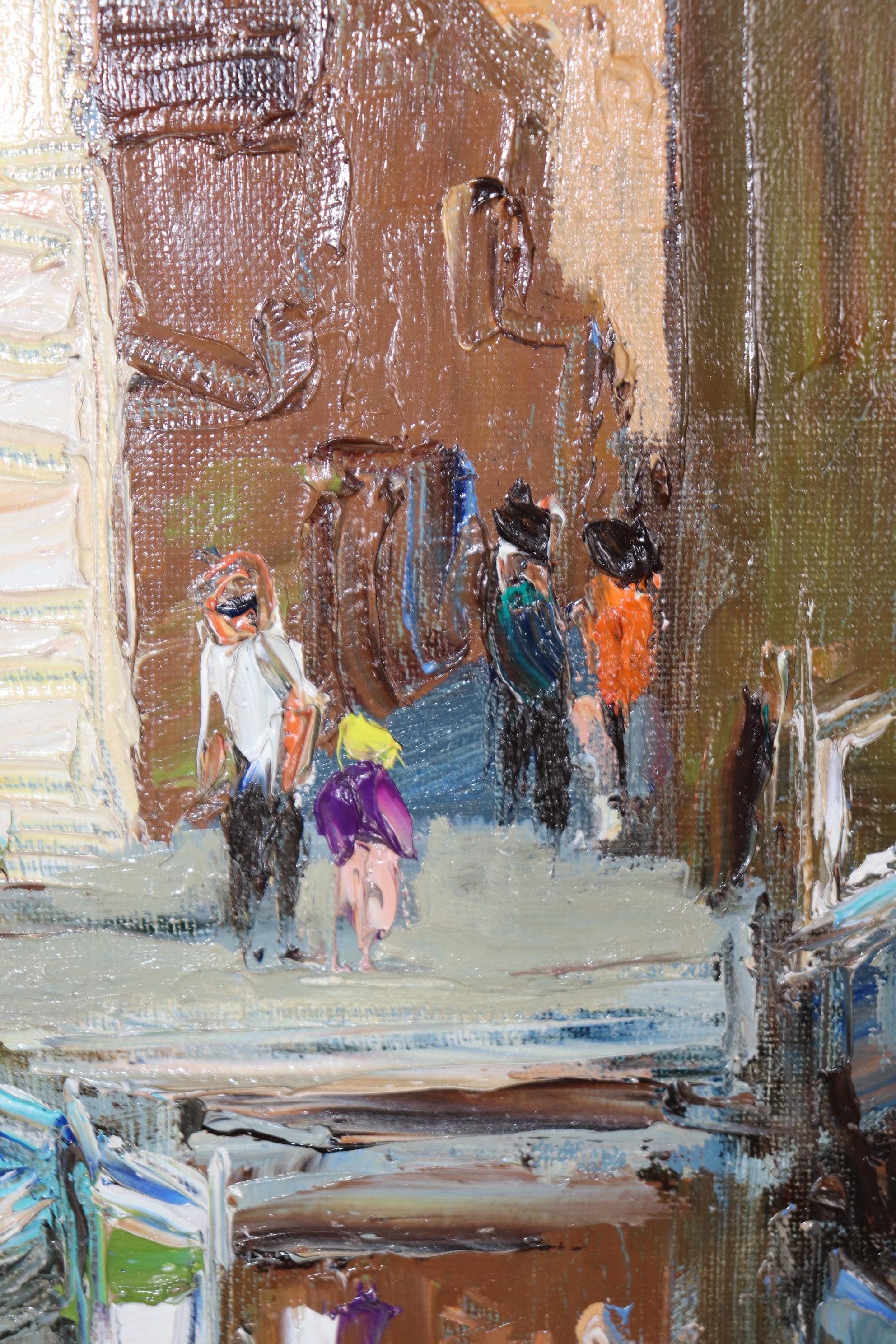 Canvas Bright Impressionist Oil painting of French Town Signed A. Roubaud Gilded Frame For Sale