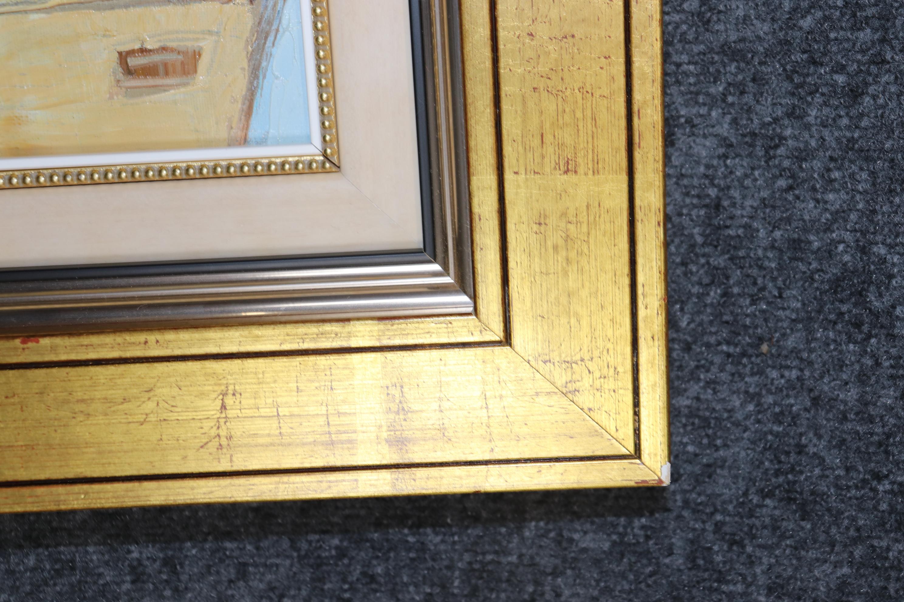 Bright Impressionist Oil painting of French Town Signed A. Roubaud Gilded Frame For Sale 2