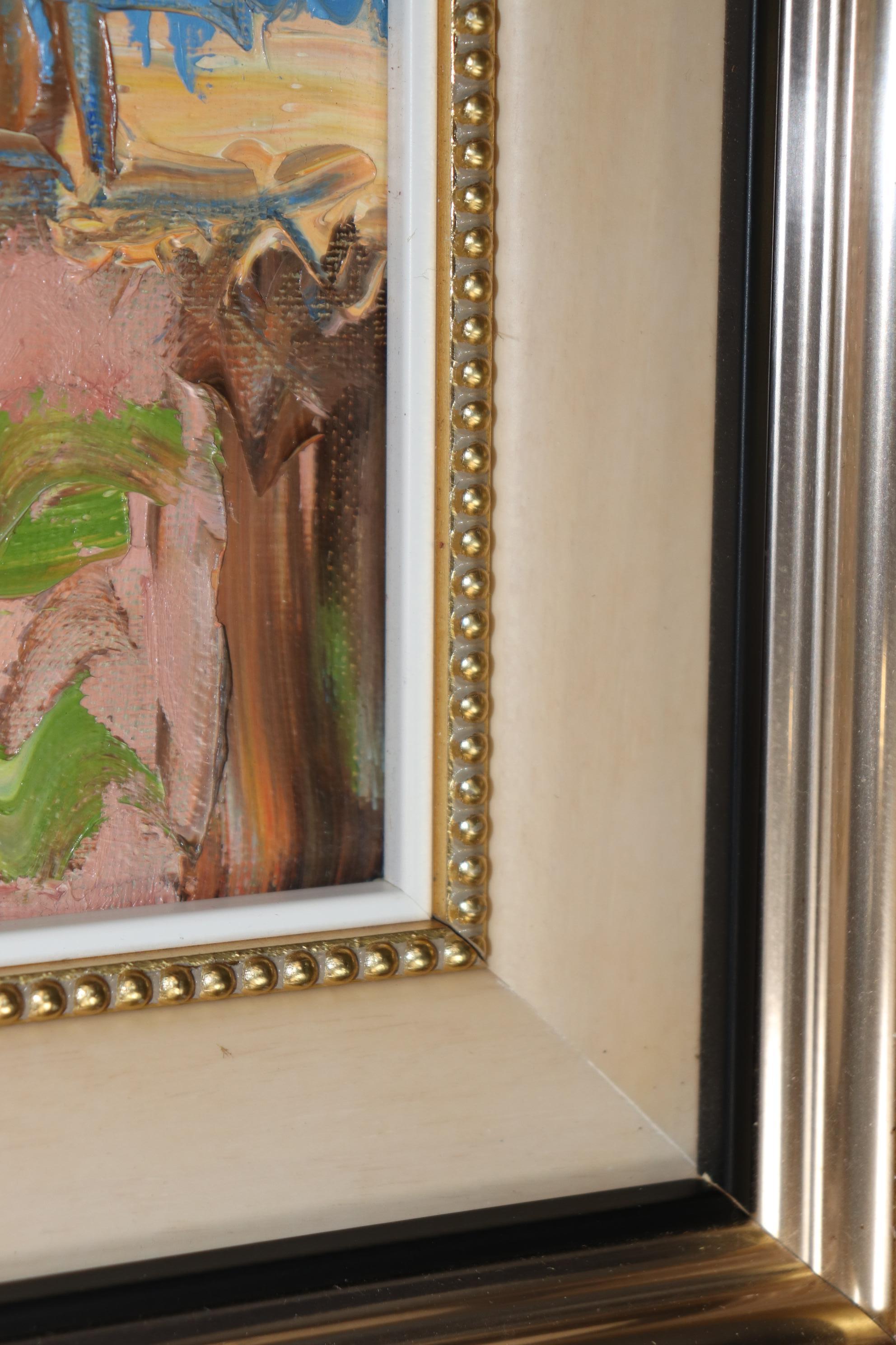 Bright Impressionist Oil painting of French Town Signed A. Roubaud Gilded Frame For Sale 3