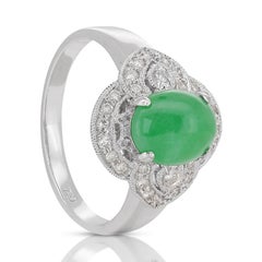 Bright Jade and Diamond Ring set in Gleaming 18K White Gold