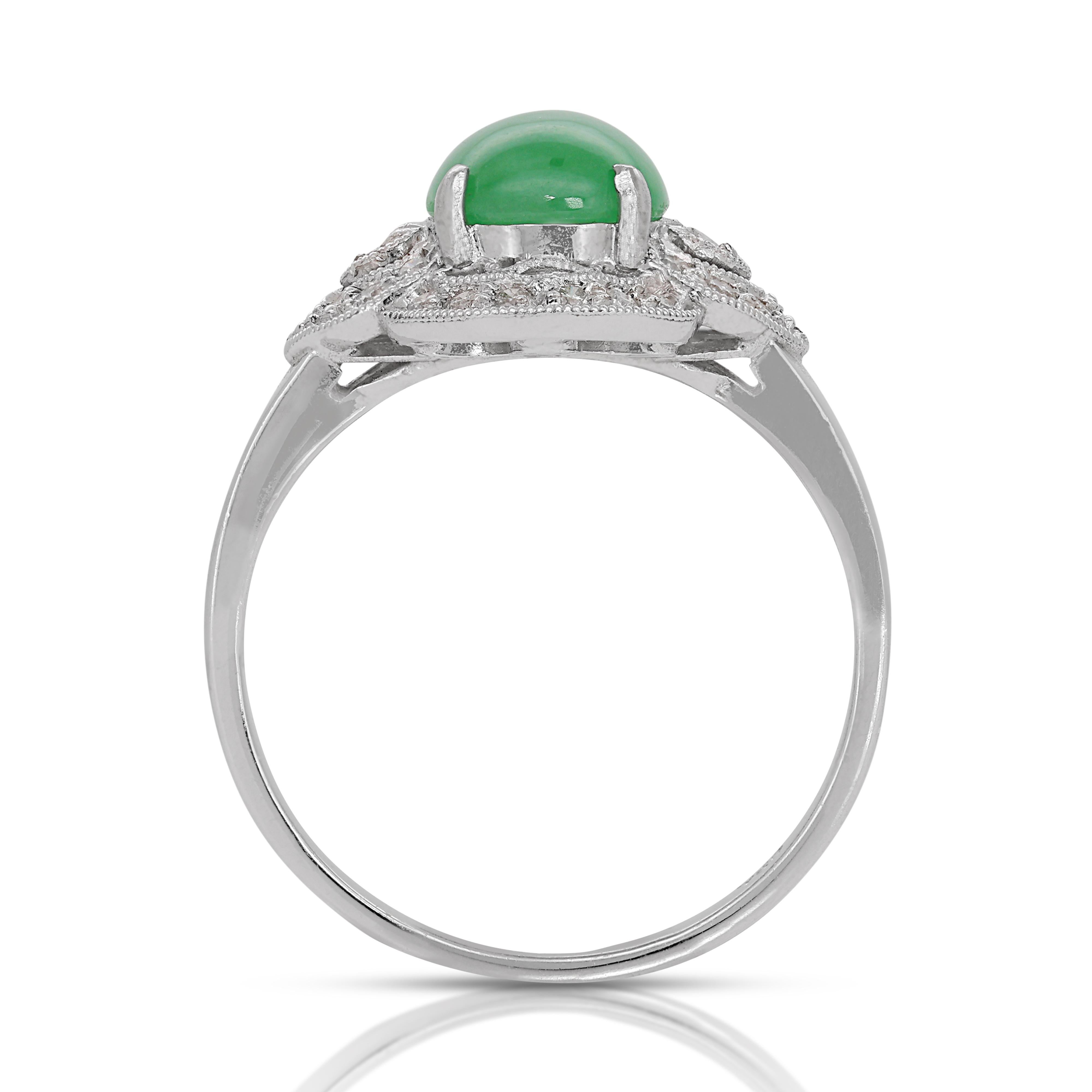 Women's Bright Jade and Diamond Ring set in Gleaming 18K White Gold For Sale