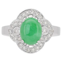 Bright Jade and Diamond Ring set in Gleaming 18K White Gold