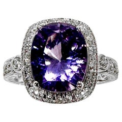 Bright Lavender 5.65ct Natural Spinel In 14K White Gold Ring with Diamonds 