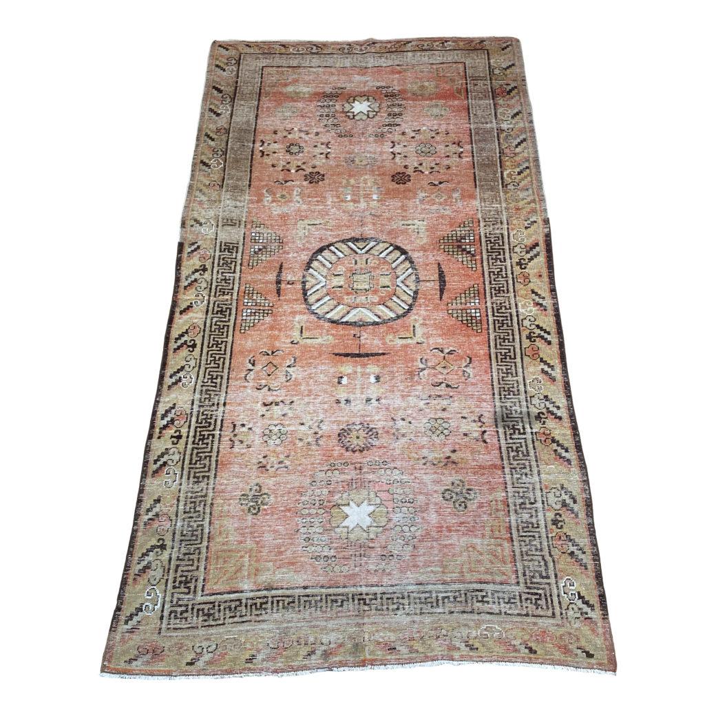 Dimensions: 9’2″ x 4’8″

14238
 
An epitome of history, character and culture, Antique Khotan rugs add richness to a room. Produced in Khotan, an area situated along the silk trade route in the southern region of Xinjiang , these rugs reflect the
