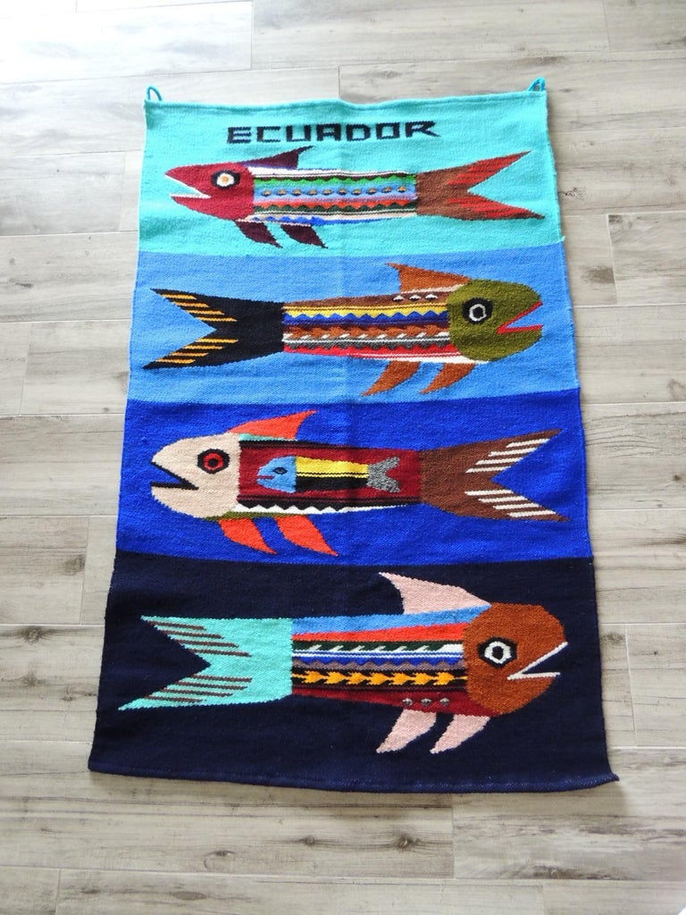 Bright Multi-Color Ecuadorian Woven Wall Tapestry For Sale at 1stDibs