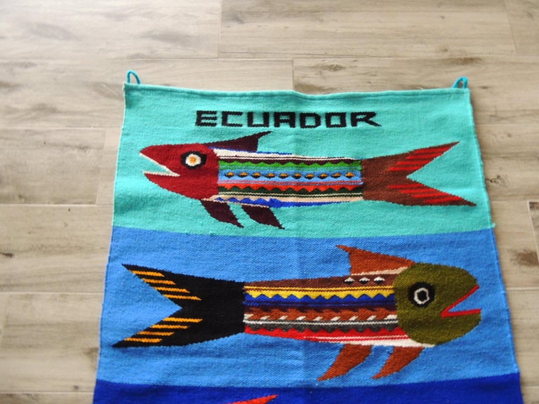 Bright Multi-Color Ecuadorian Woven Wall Tapestry For Sale at 1stDibs