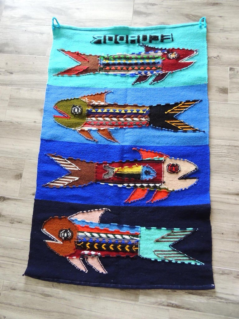 Bright Multi-Color Ecuadorian Woven Wall Tapestry For Sale at 1stDibs