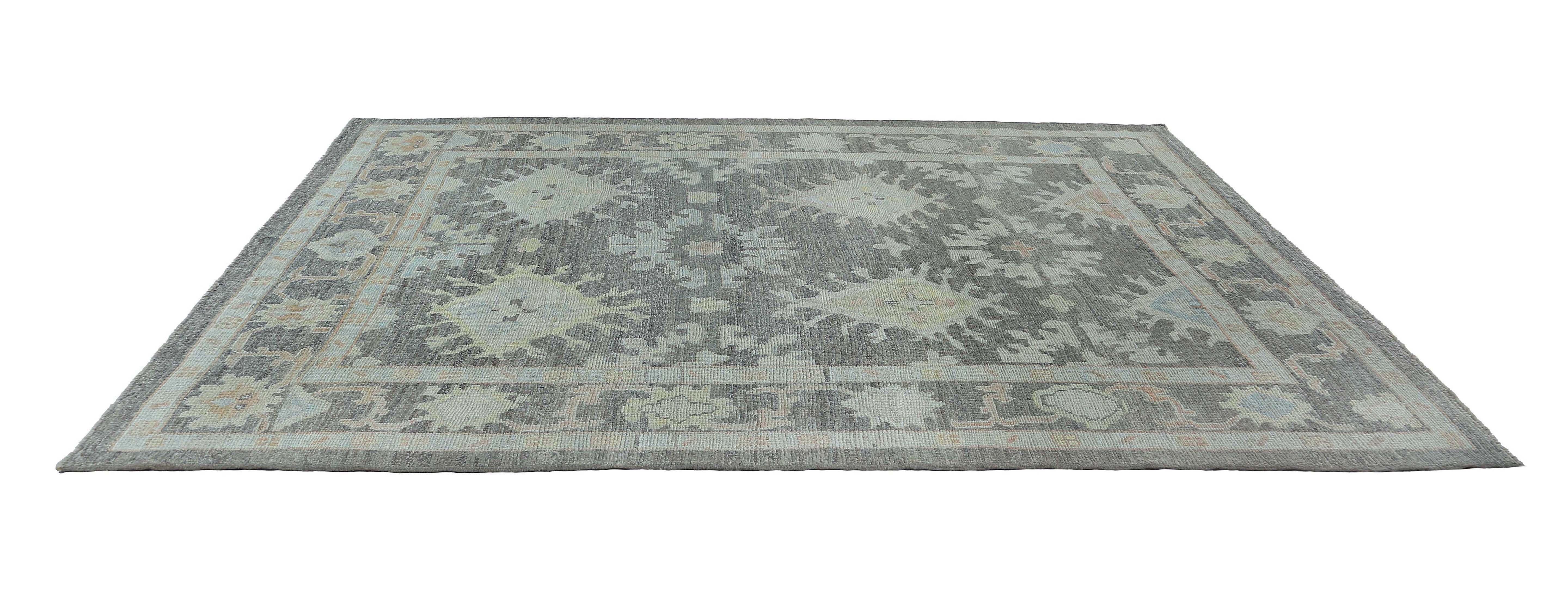 Hand-Woven Bright New Oushak Rug For Sale