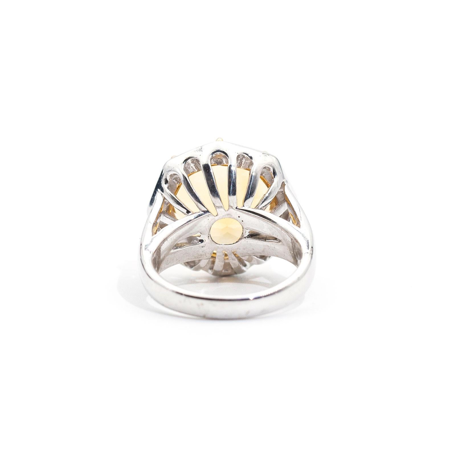 Bright Octagonal Citrine and Diamond 18 Carat White Gold Cocktail Ring 1