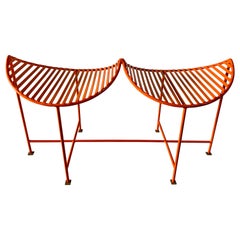 Bright Orange and Brass Feet Eyelash Iron Bench