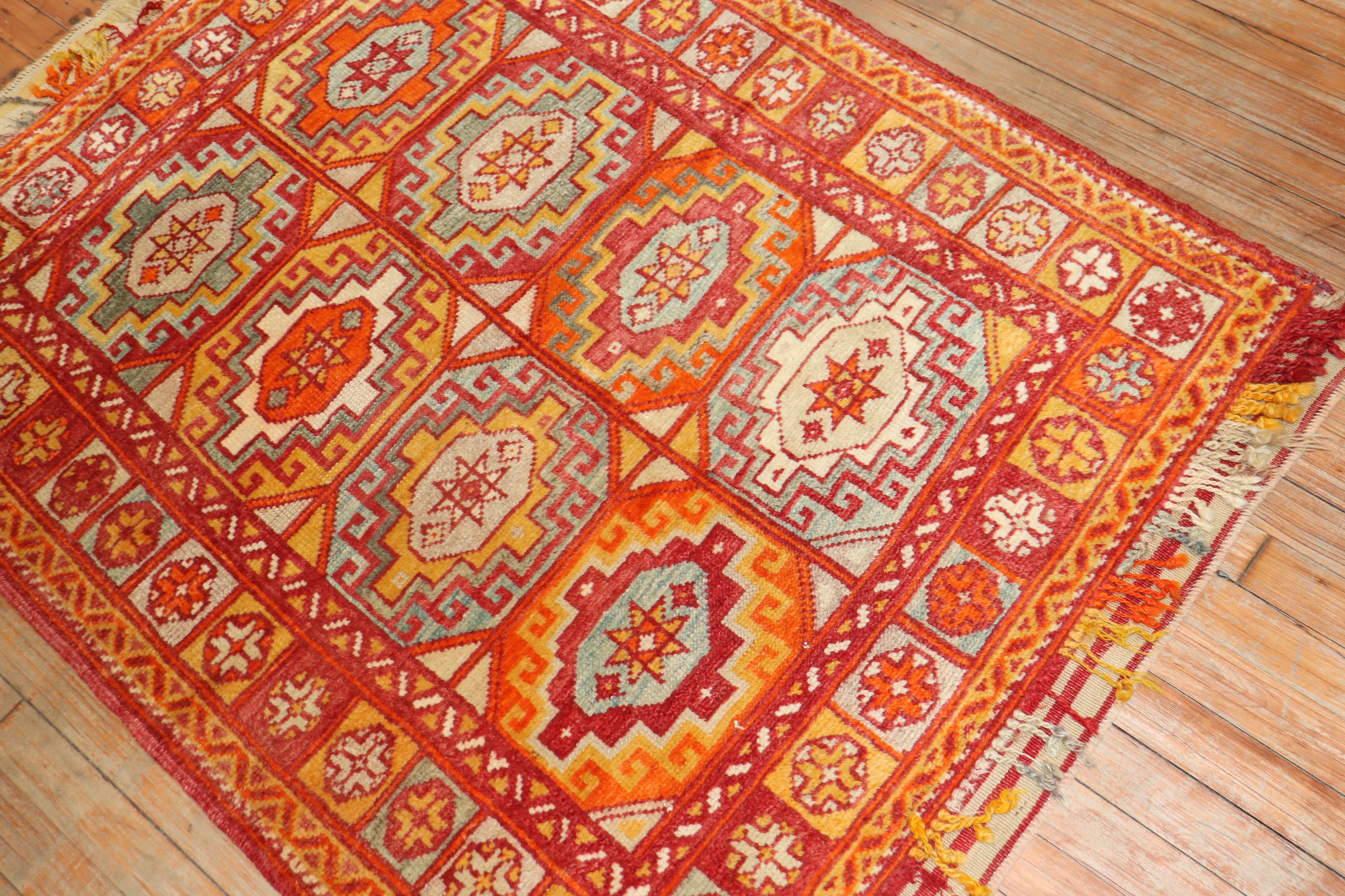 Bohemian Bright Orange Antique Turkish Bergama Rug For Sale