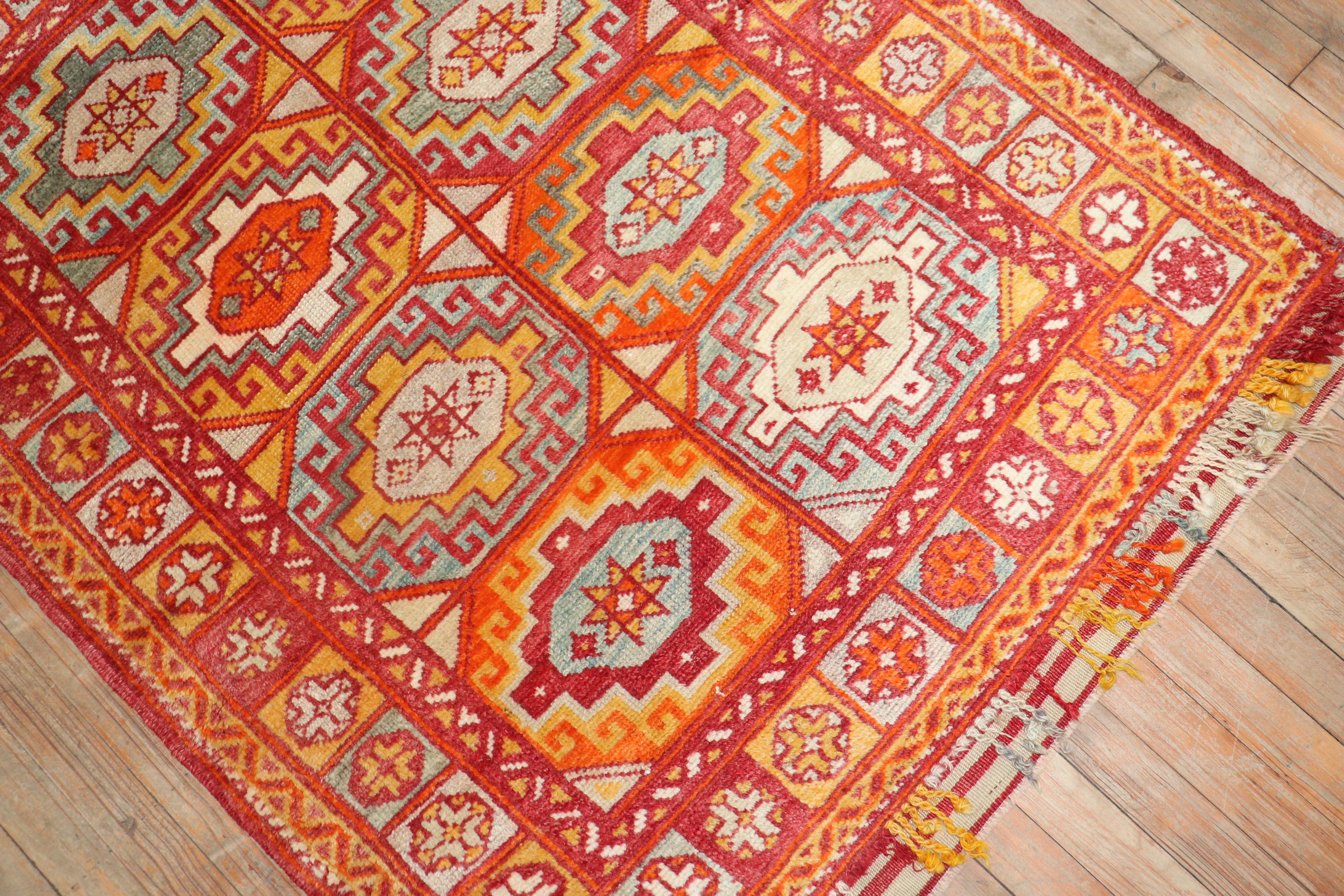 Hand-Woven Bright Orange Antique Turkish Bergama Rug For Sale