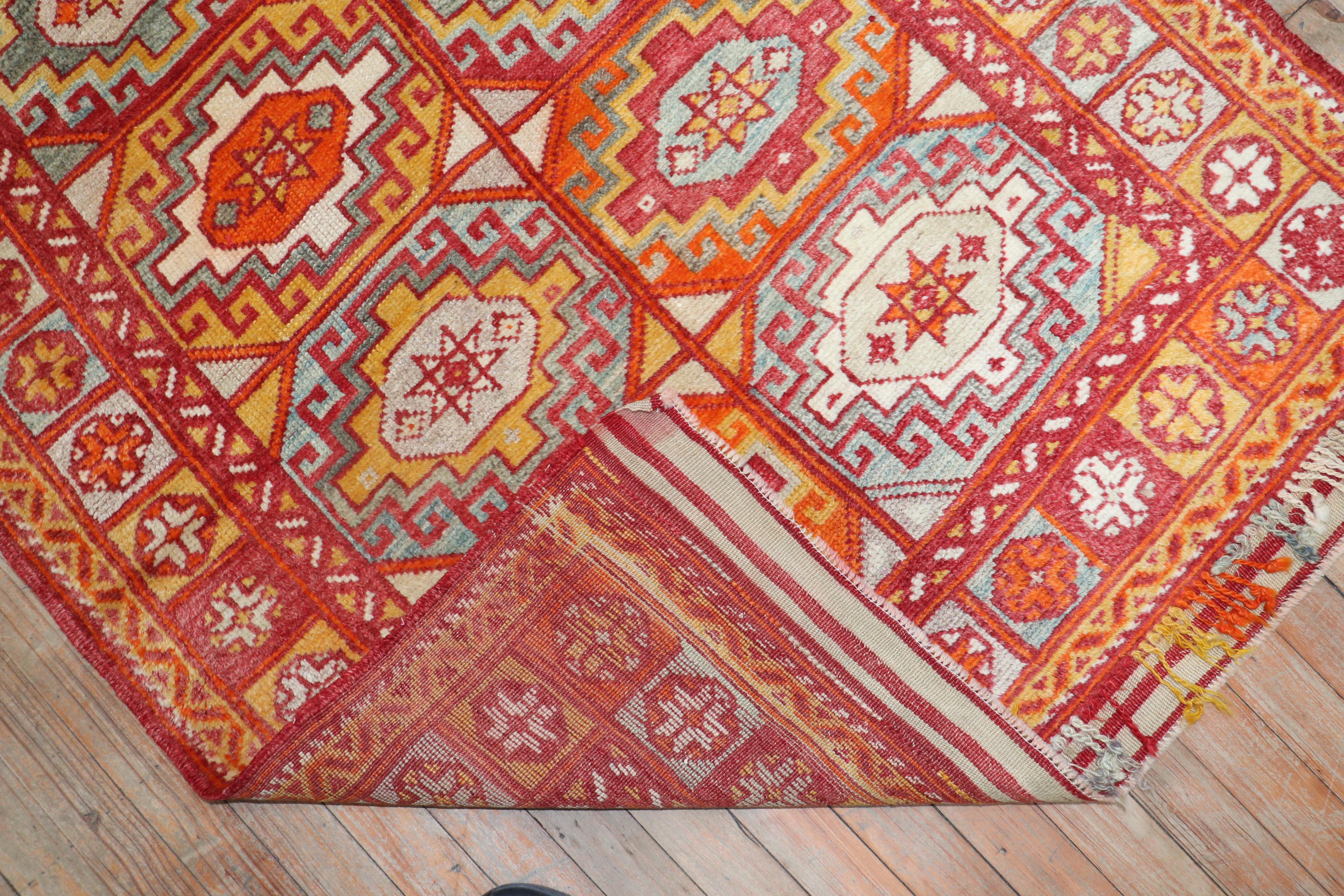Bright Orange Antique Turkish Bergama Rug In Good Condition For Sale In New York, NY