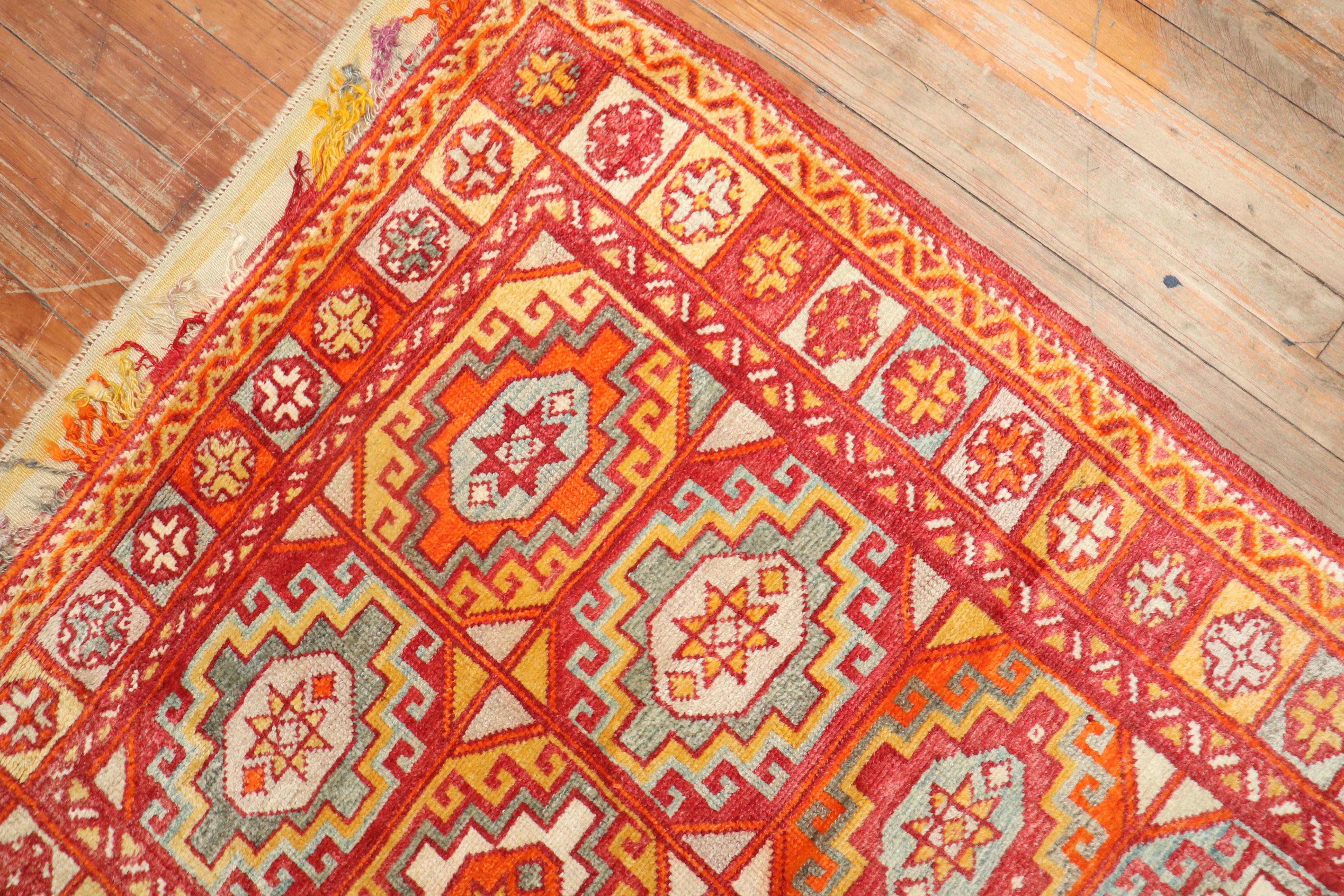 Wool Bright Orange Antique Turkish Bergama Rug For Sale