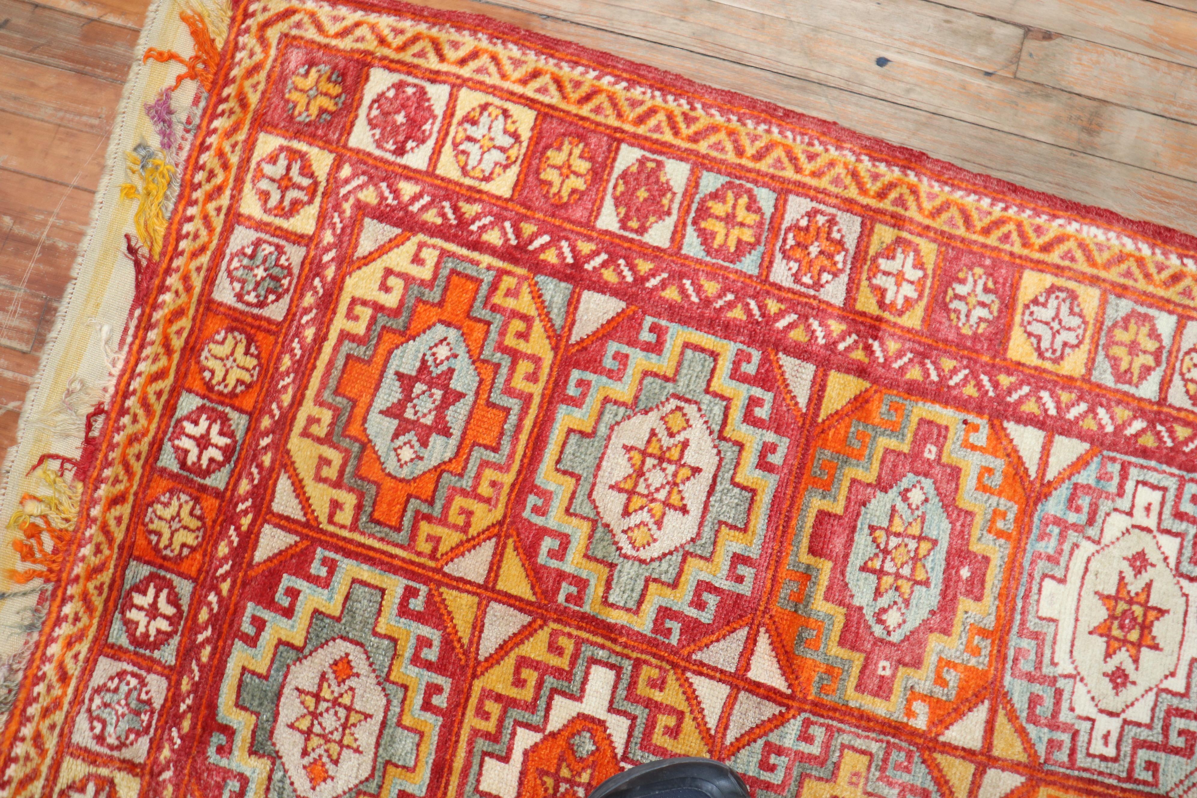 Bright Orange Antique Turkish Bergama Rug For Sale 1