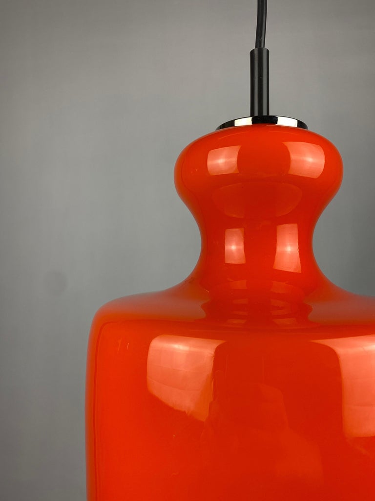 Bright Orange Glass Pendant Light by Peill and Putzler, 1960 For Sale