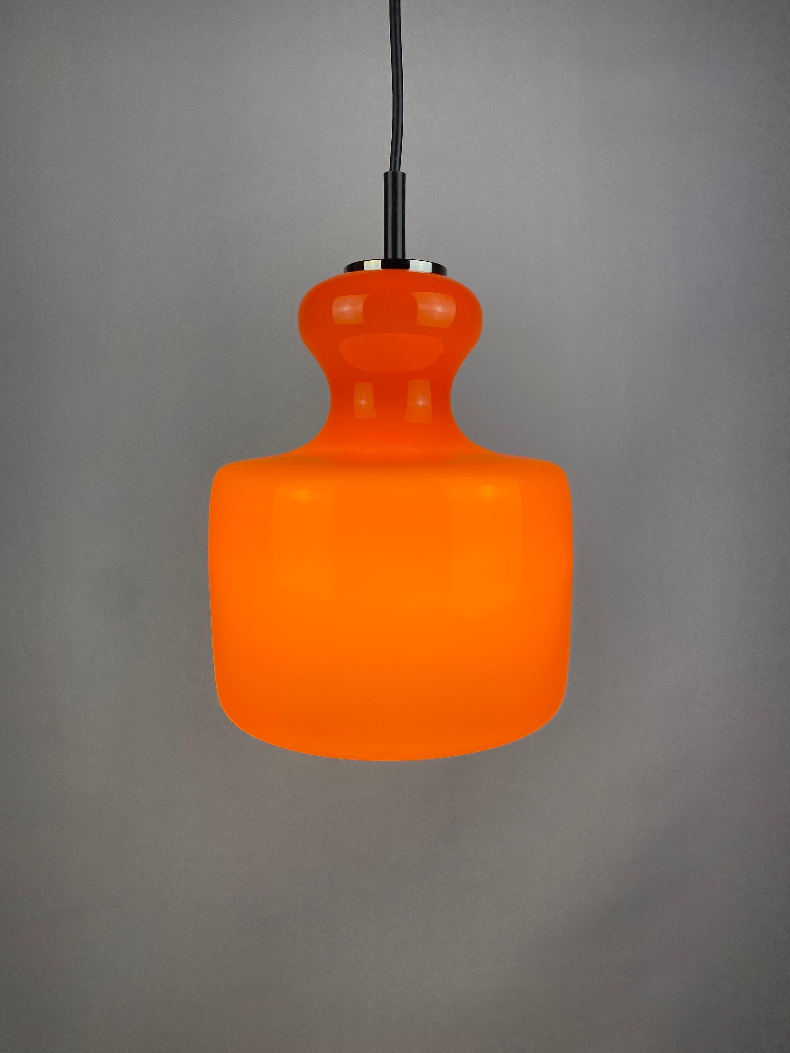 German Bright Orange Glass Pendant Light by Peill and Putzler, 1960 For Sale