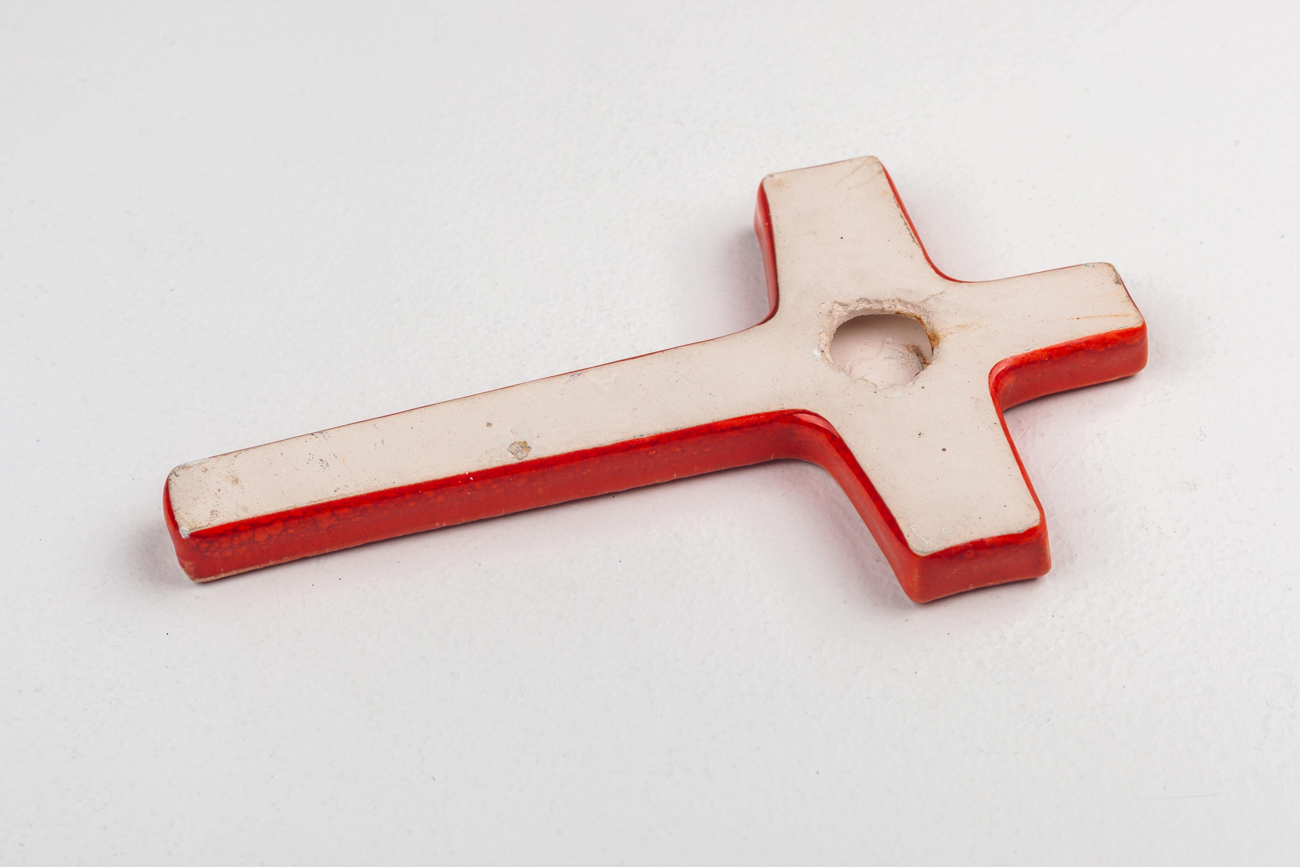 Bright Orange Glossy Cross, Abstract Christ Figure, Modernist Religious Art For Sale 1