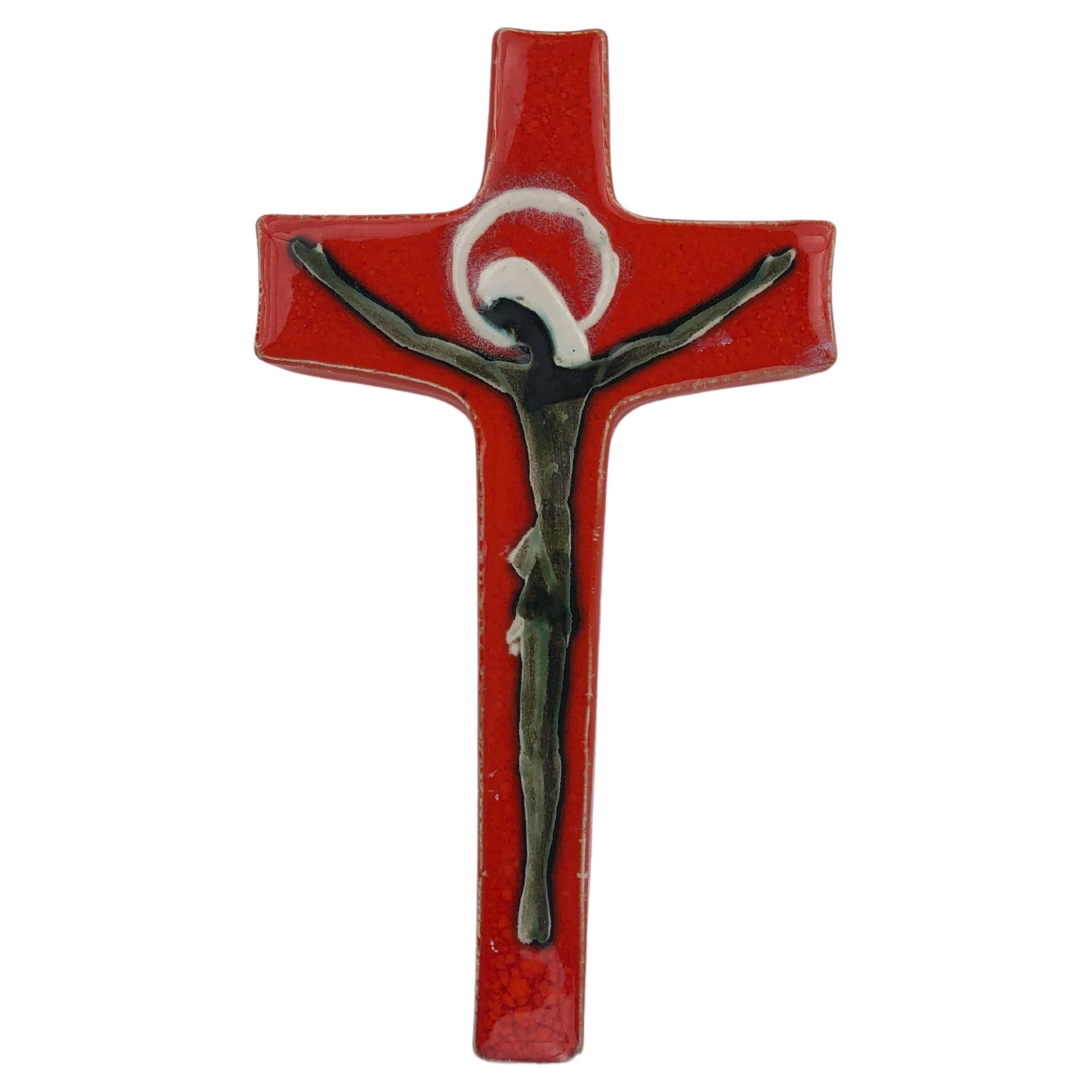 Bright Orange Glossy Cross, Abstract Christ Figure, Modernist Religious