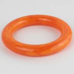 Bright Orange Marble Bakelite Bracelet Bangle, Extra Thick Wall