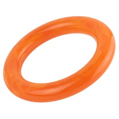 Bright Orange Marble Bakelite Bracelet Bangle, Extra Thick Wall