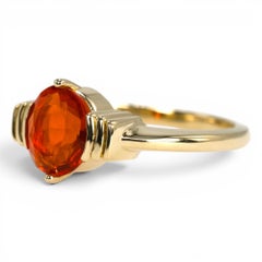 Bright Orange Oval Mexican Fire Opal in Art Deco Inspired Gold Ring