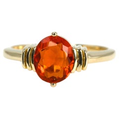 Bright Orange Oval Mexican Fire Opal in Art Deco Inspired Gold Ring