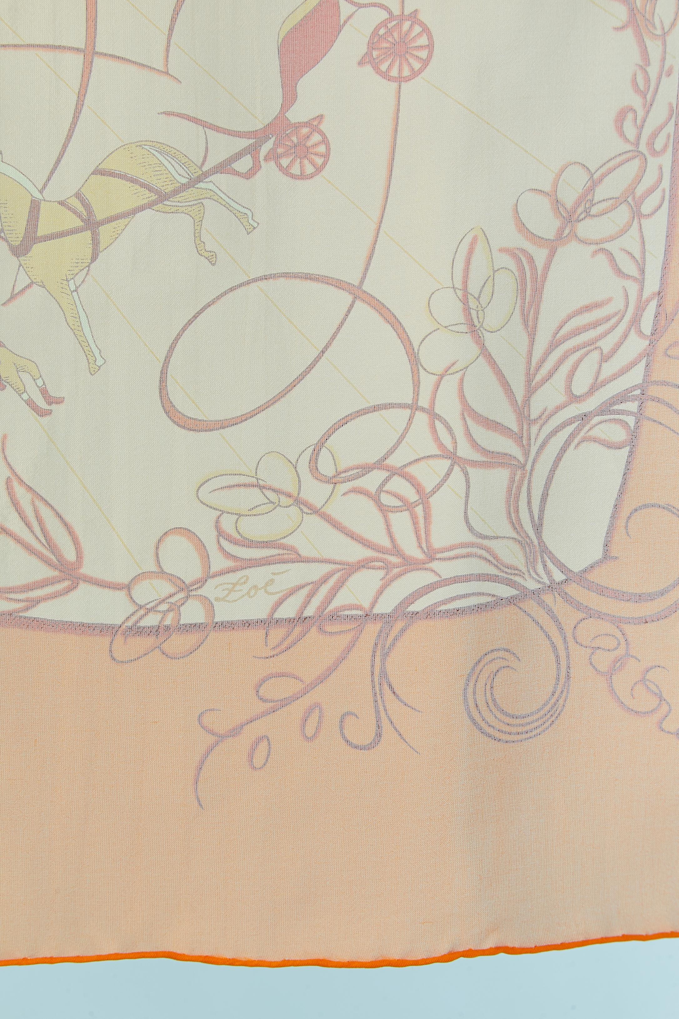 Beige Bright orange silk chiffon printed scarf 