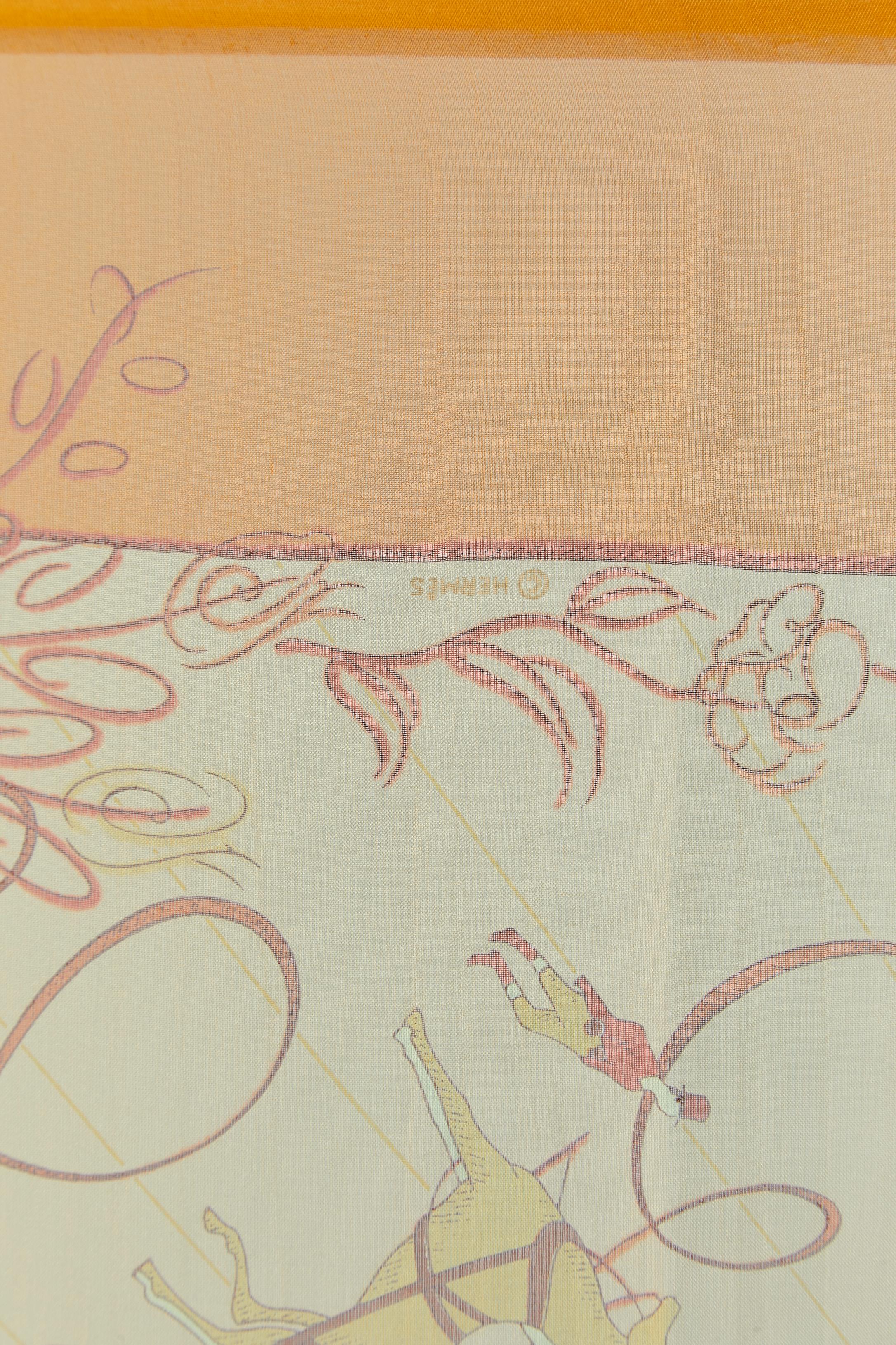 Bright orange silk chiffon printed scarf 