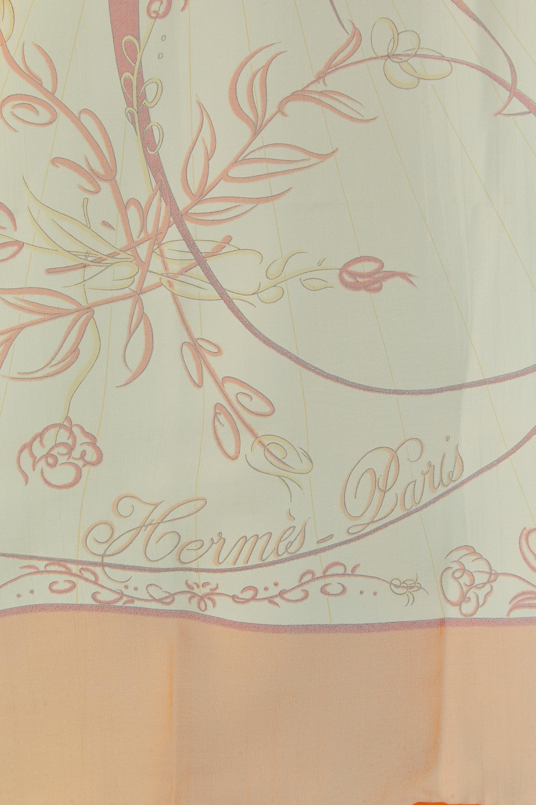 Bright orange silk chiffon printed scarf 