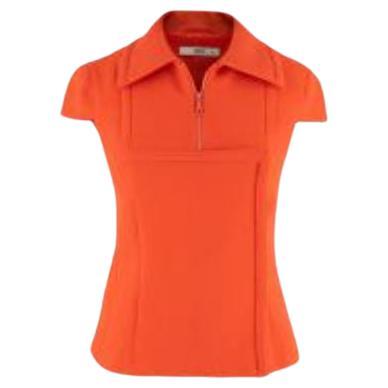 bright orange wool short sleeve zip top For Sale