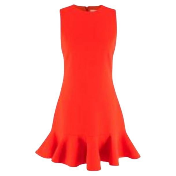 Victoria Beckham Bright Orange Wool and Silk Dress with Ruffle For Sale